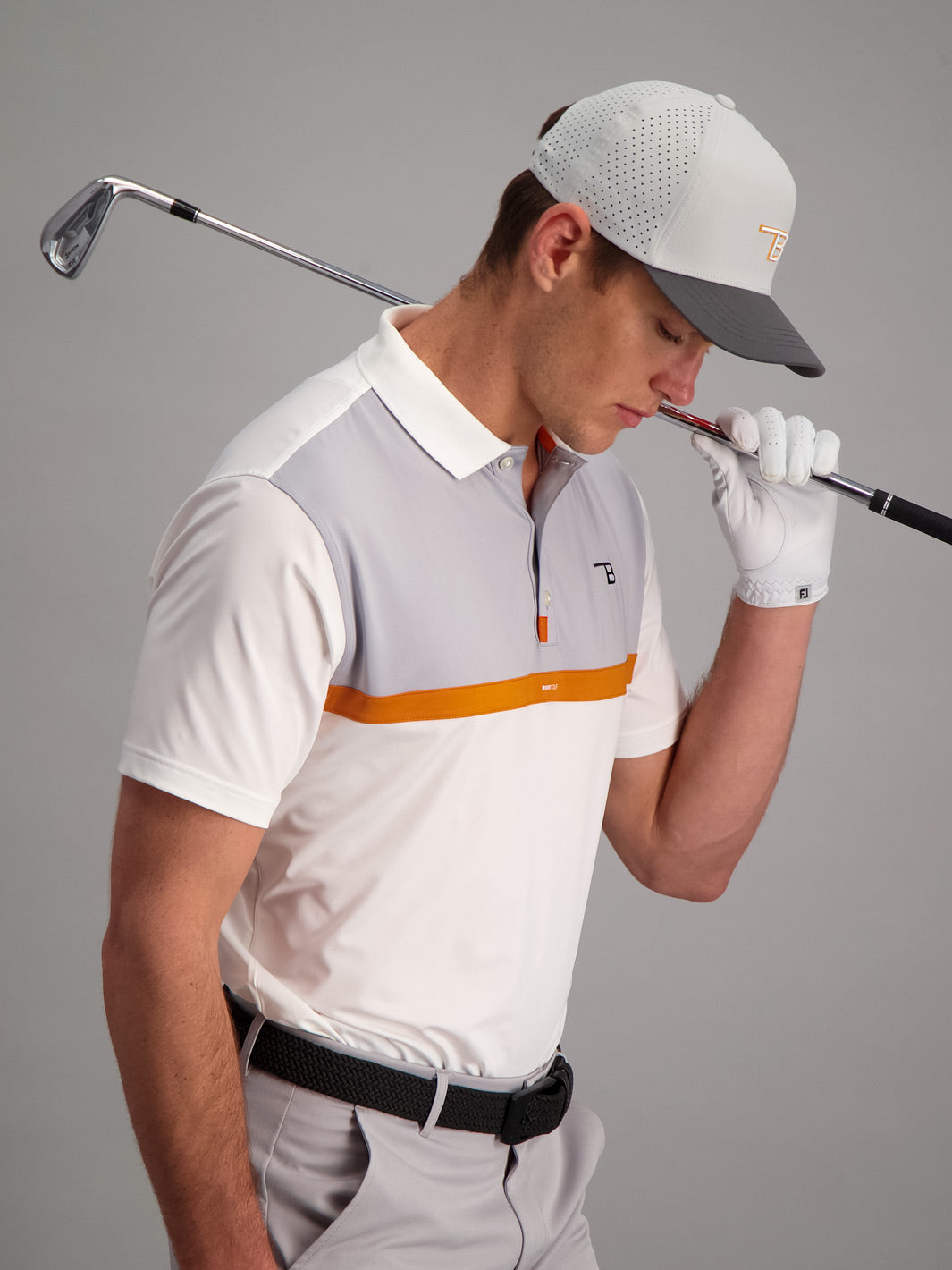 Mens Golf Shirt - White/Grey