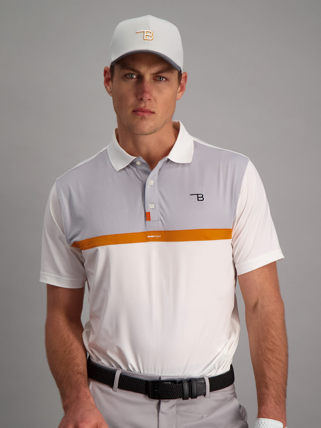 Mens Golf Shirt - White/Grey