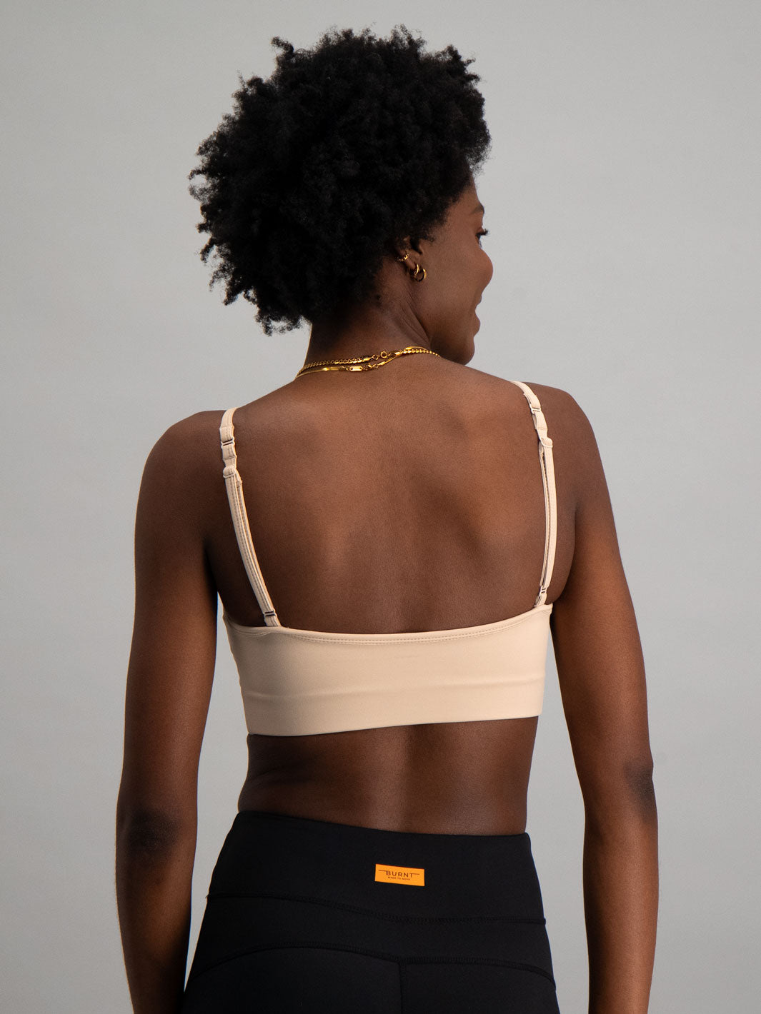 Burnt Studios Activewear Savanna Vneck Sports Bra in Beige