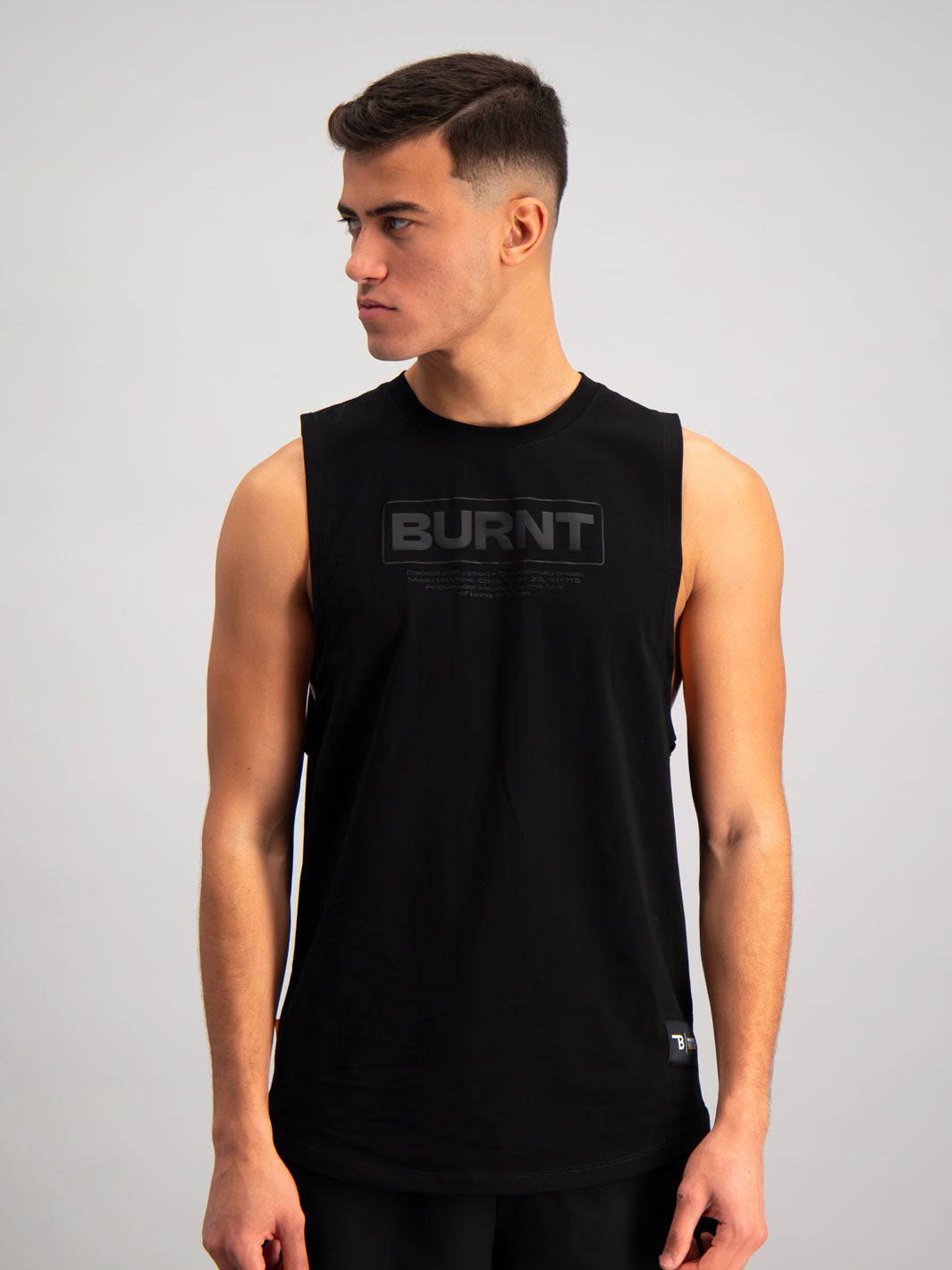 Burnt Studios Activewear Men Gym Detroit Training Tank Core Black Front