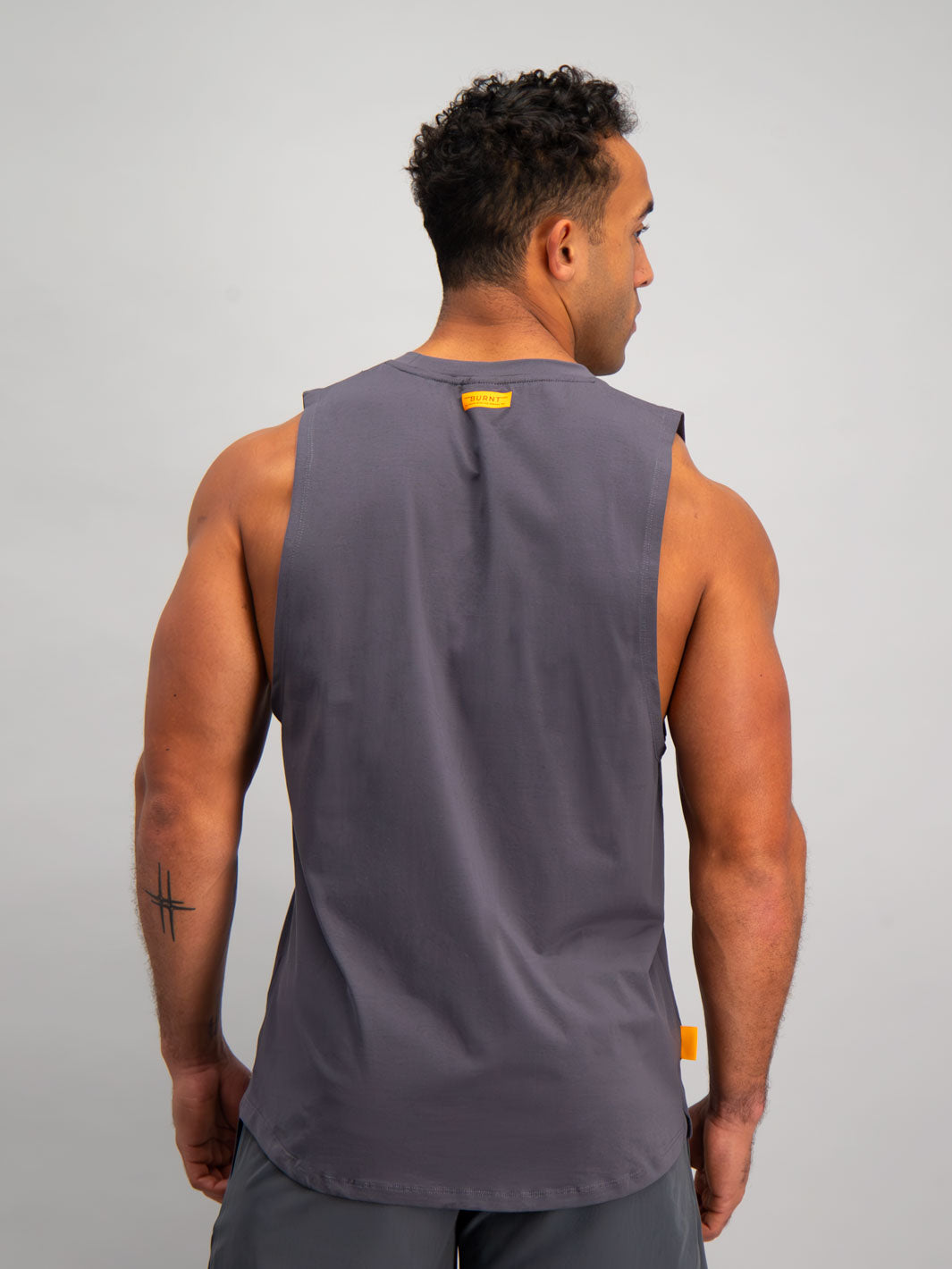 Burnt Studios Activewear Men Gym Detroit Training Tank Grey Back