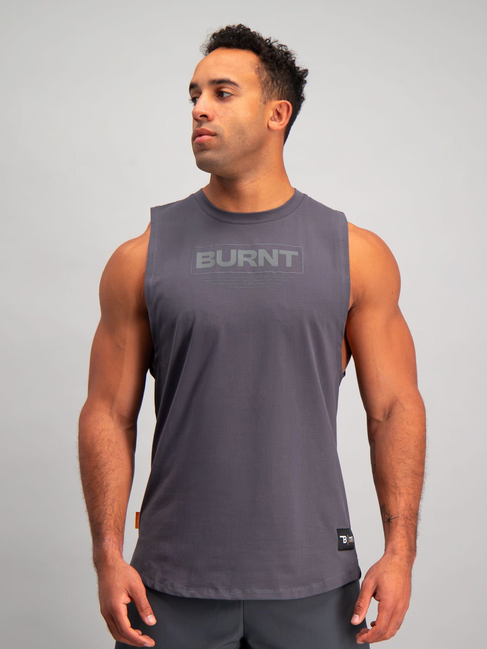 Burnt Studios Activewear Men Gym Detroit Training Tank Grey Front