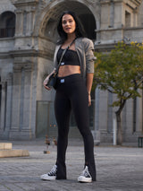 Front Split Leggings in Black Front View