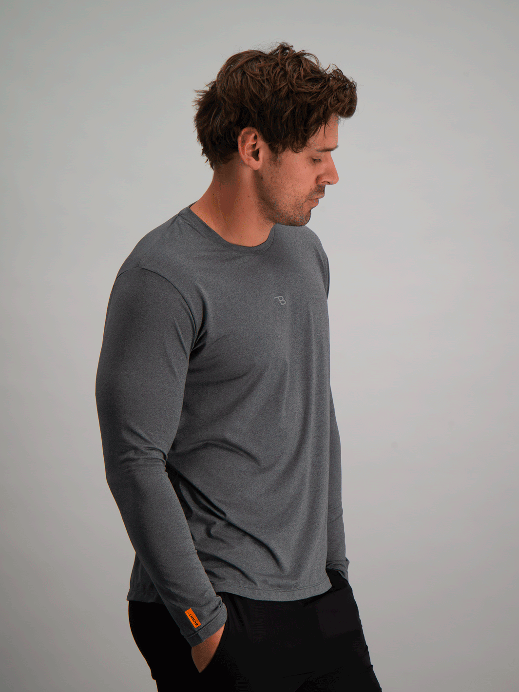 Burnt Studios Men Activewear Training Kyoto Long Sleeve in Charcoal Side